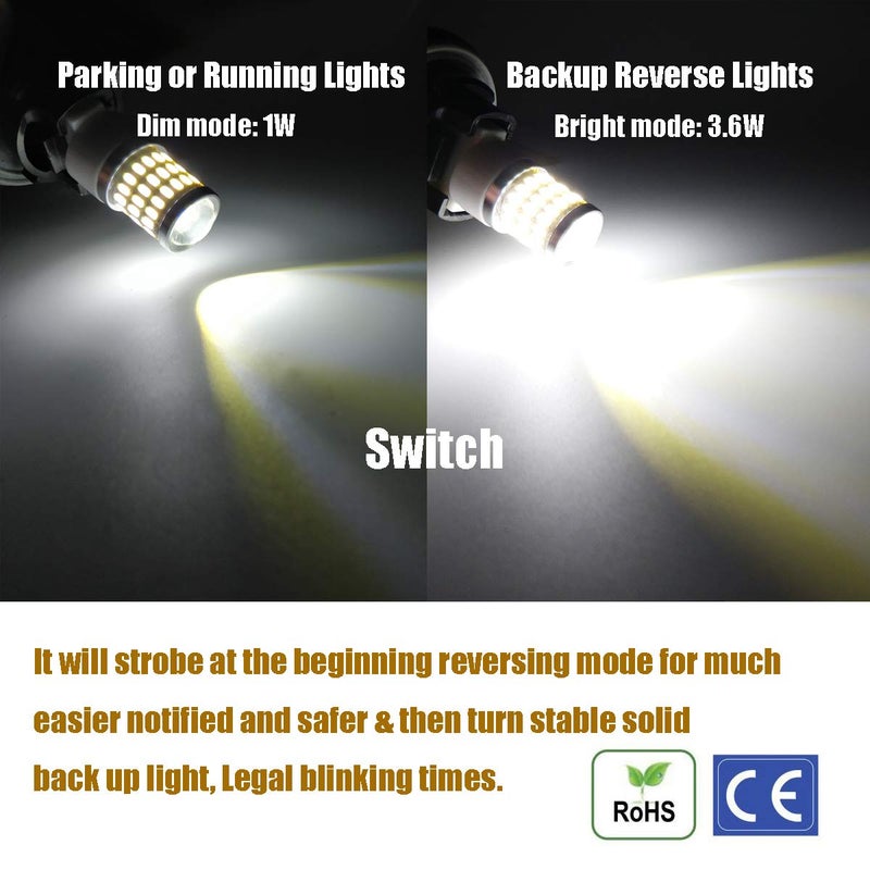 iBrightstar 9-30V Flashing Strobe Blinking LED Reverse Lights 7440 7443 T20 LED Bulbs with Projector Replacement for Back Up Reverse Lights, Xenon White - Image 4